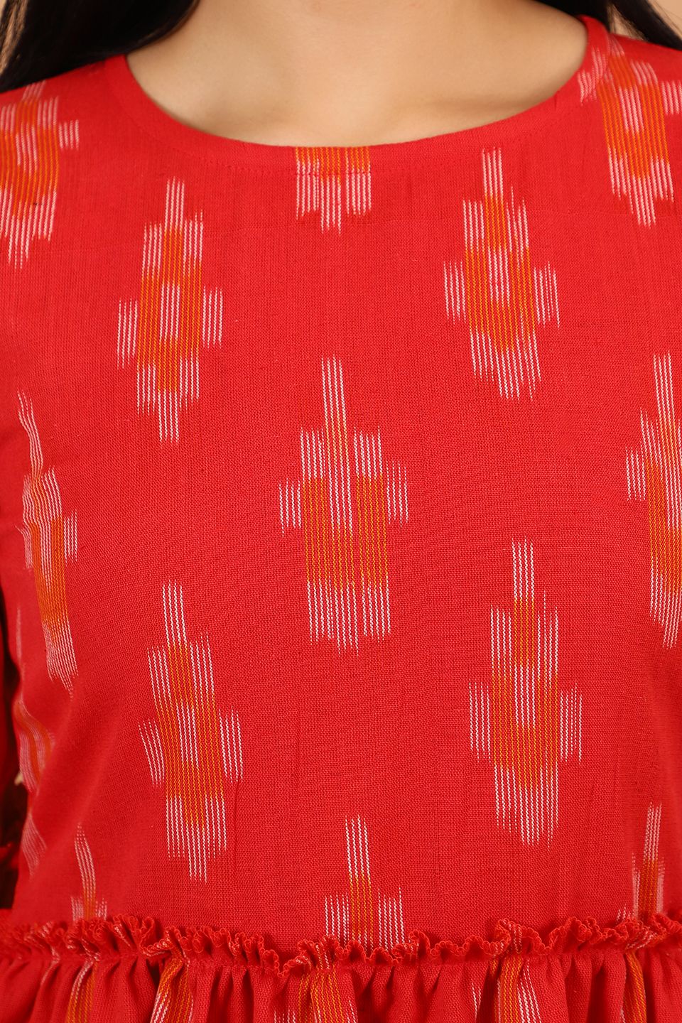 Ikat-Orange-Cotton-Midi-Dress-DS299