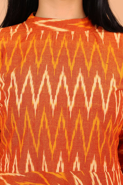 Ikat-Orange-Cotton-Midi-Dress-DS306
