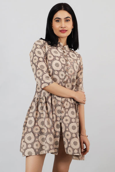Bagru-Brown-Cotton-Mini-Dress-DS309