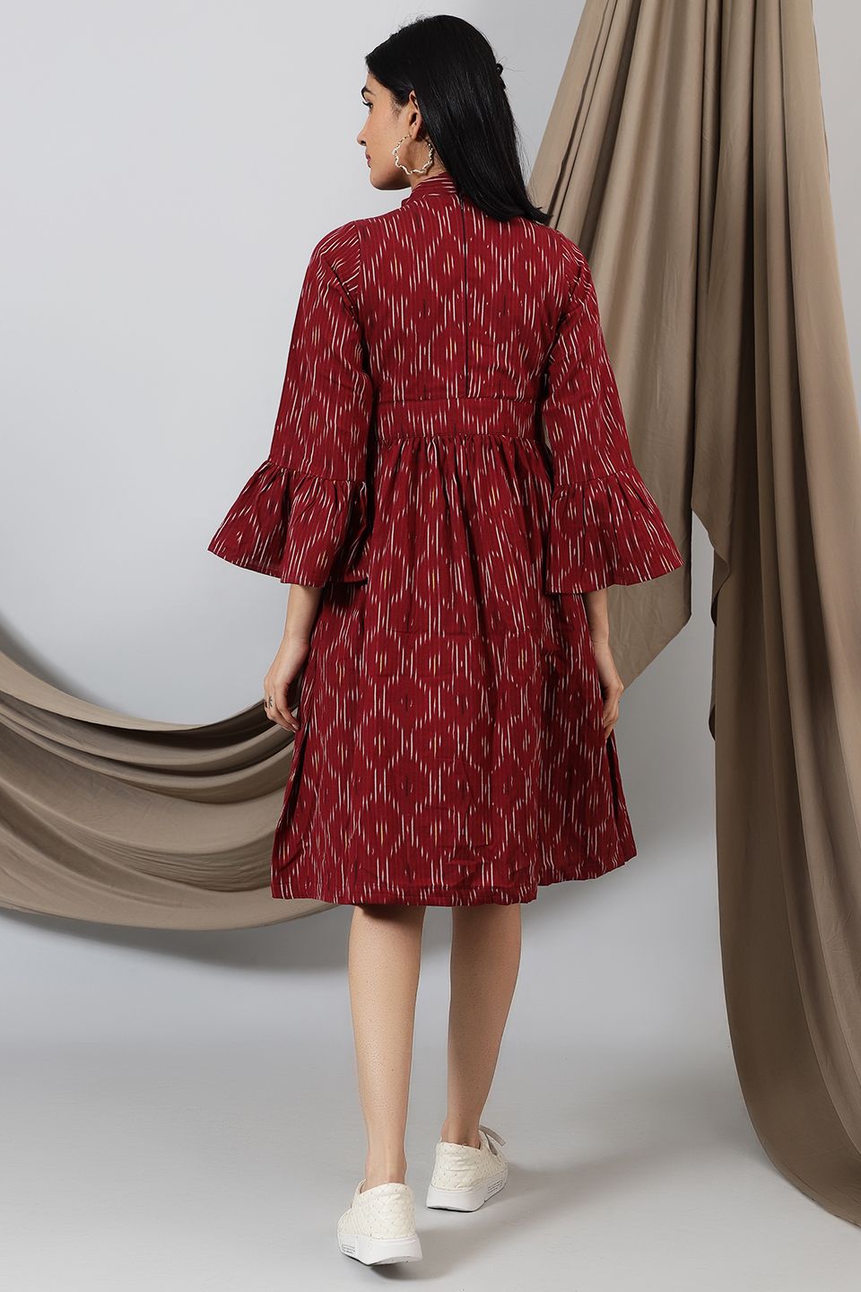 Ikat-Red-Cotton-Midi-Dress-DS315