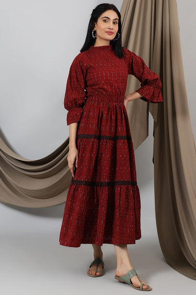 Ikat-Red-Cotton-Maxi-Dress-DS316