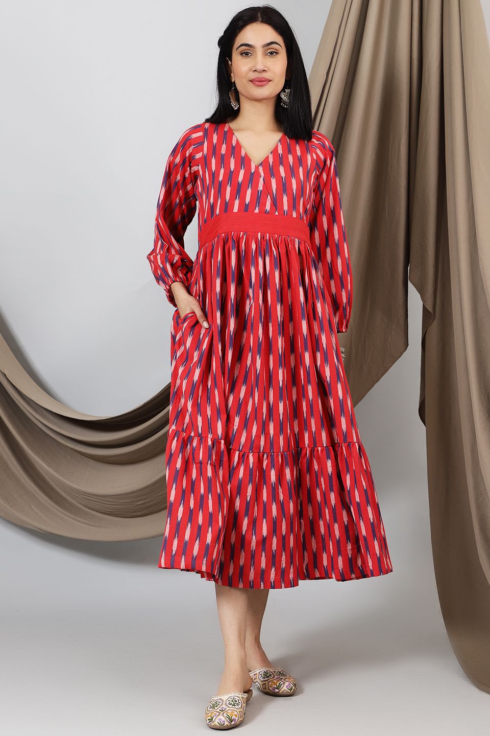 Ikat-Red-Cotton-Maxi-Dress-DS319