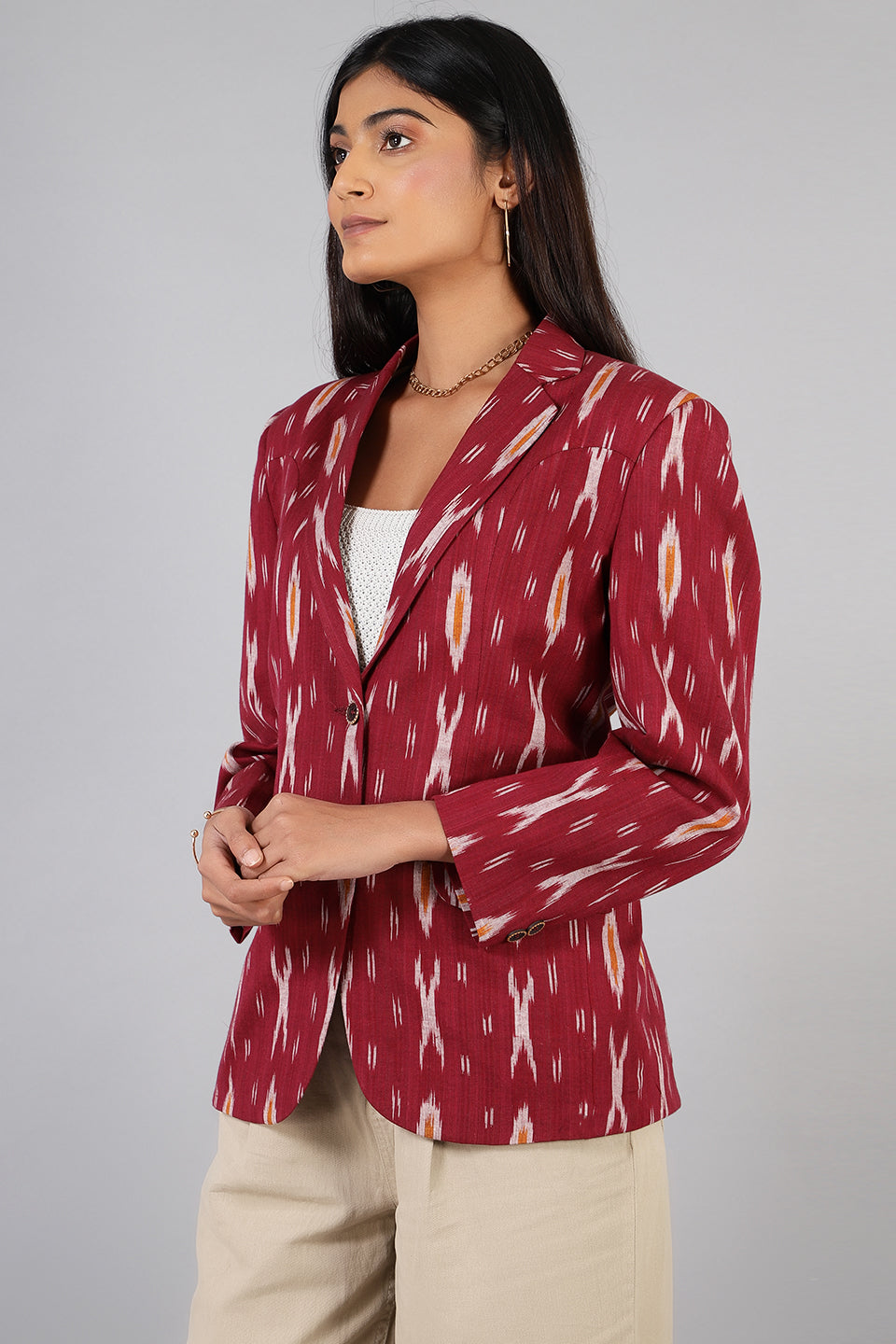 Red cotton blazer hot sale