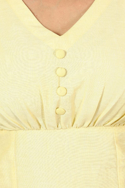 Cotton Linen Mini Yellow Dress