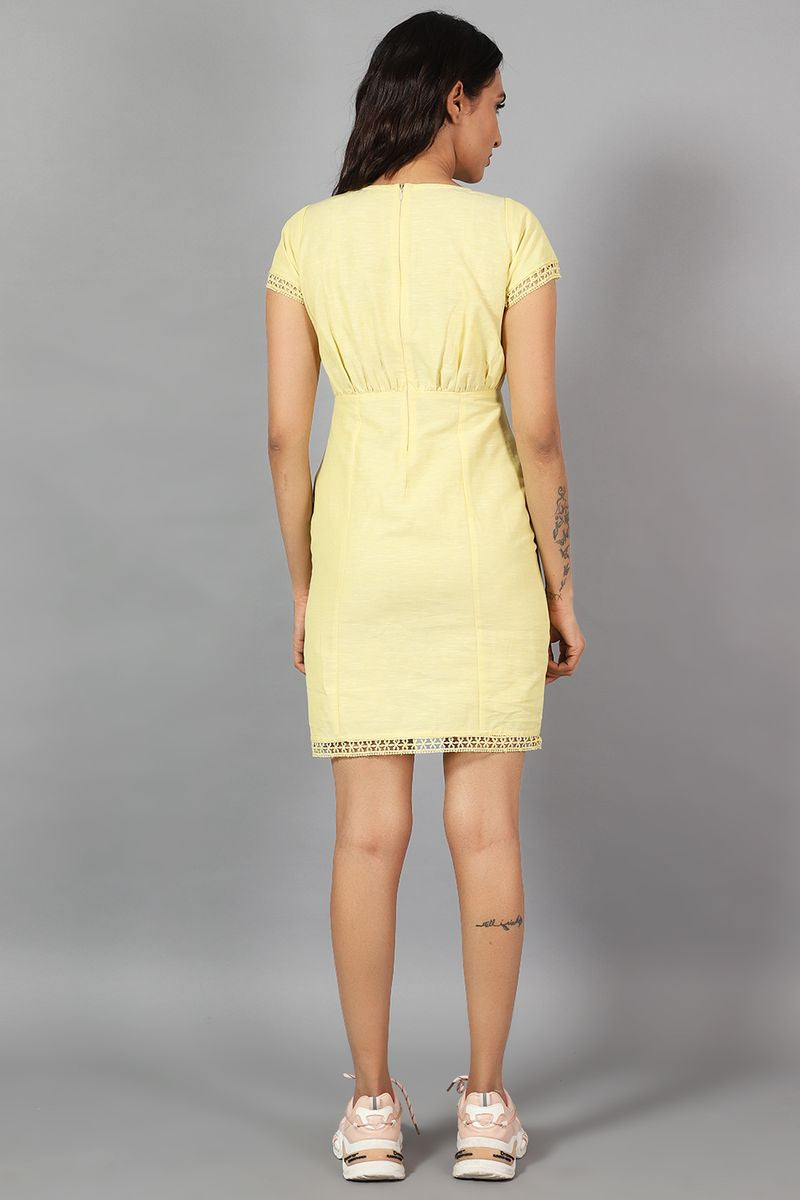 Cotton Linen Mini Yellow Dress