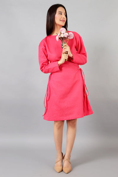Cotton Linen Midi Pink Dress
