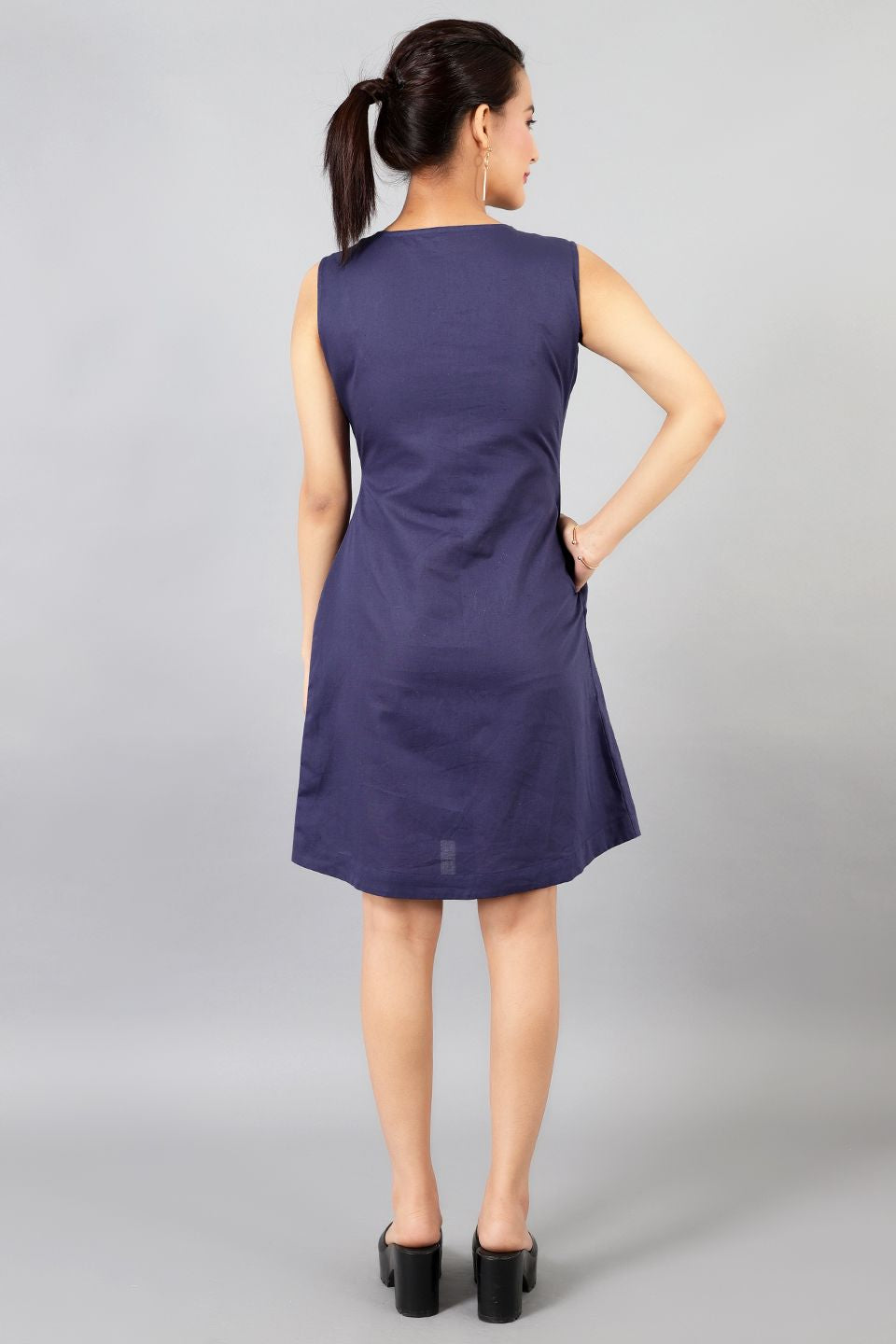 Cotton Linen Midi Blue Dress